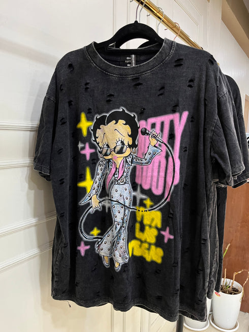 Charcoal Grey Animated Print Oversize T-shirts